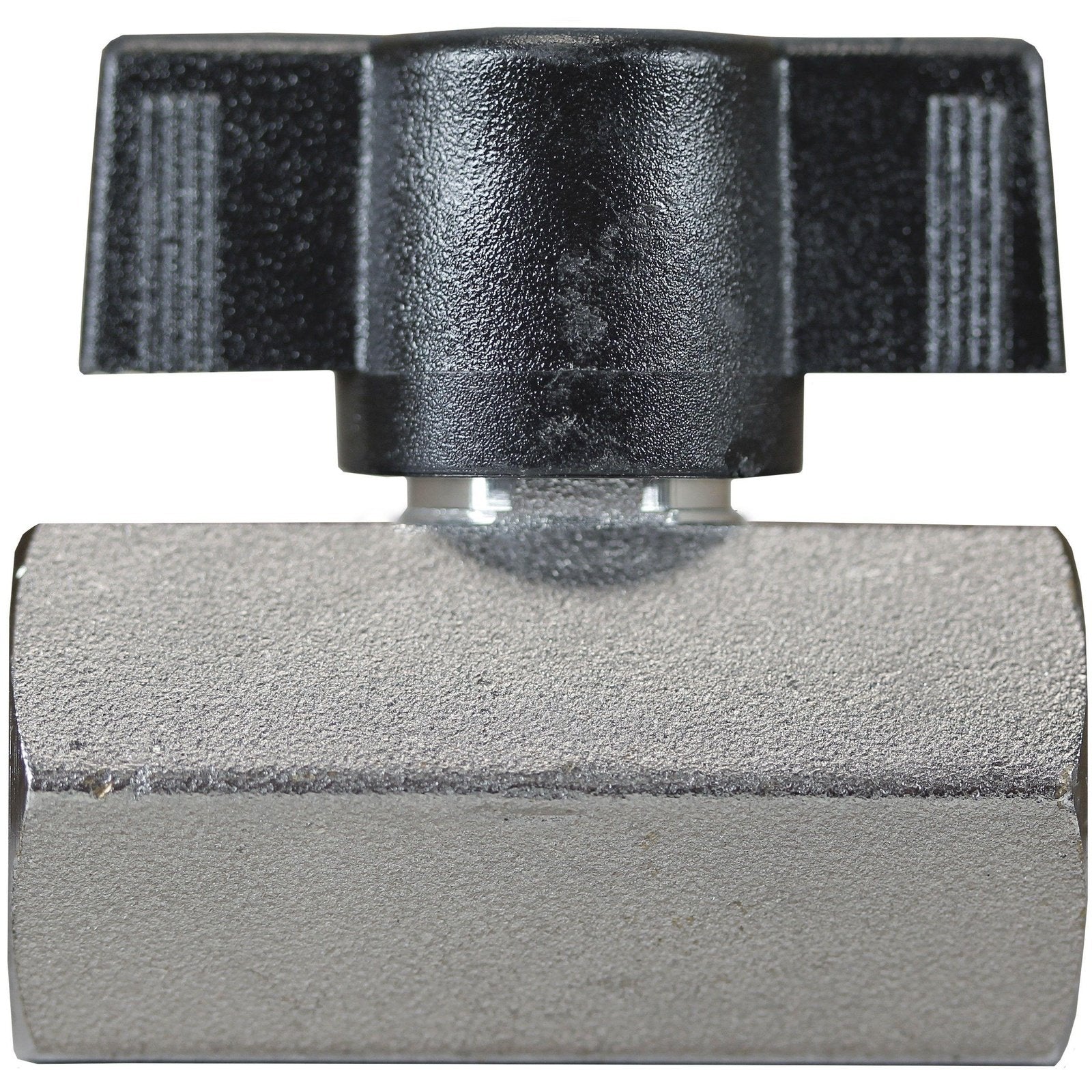 MINI BALL VALVE + BLACK HANDLE 1/4"F x 1/4"F NICKEL PLATED