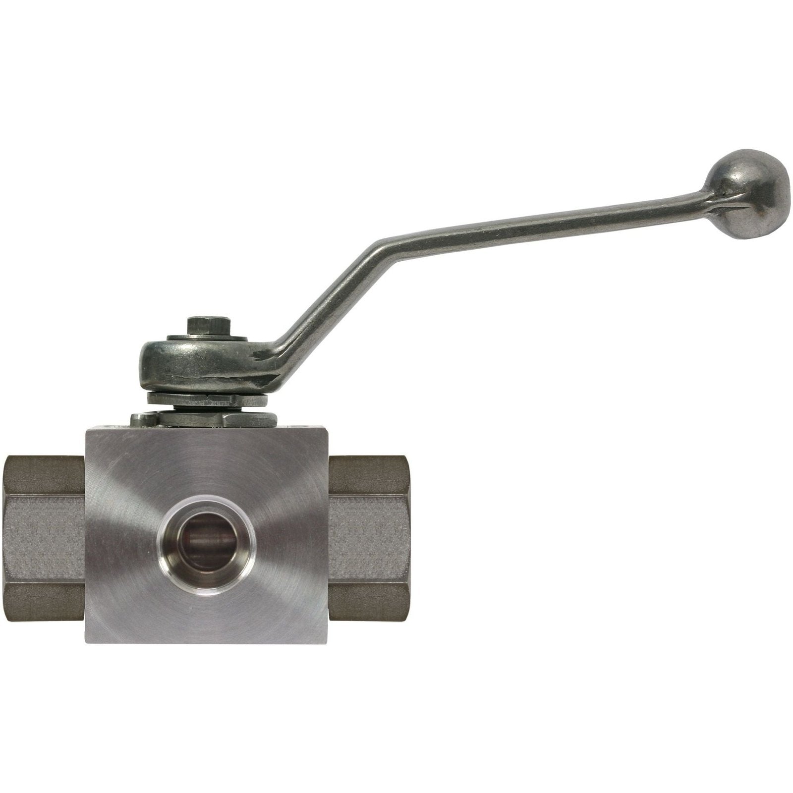 BALL VALVE, 3 WAY + LEVER HANDLE 3/4"F x 3/4"F x 3/4"F STAINLESS STEEL