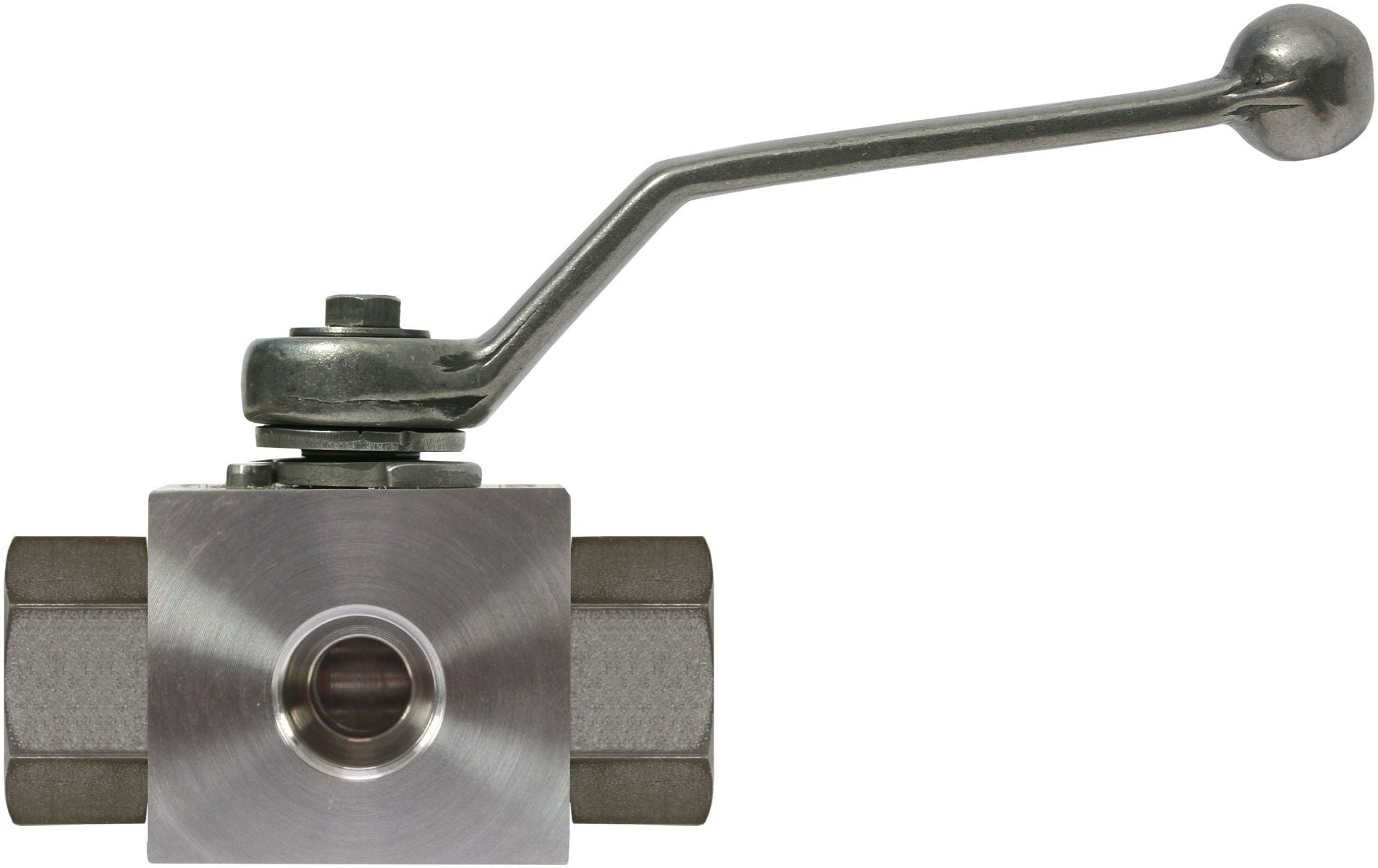 BALL VALVE, 3 WAY + LEVER HANDLE 3/8"F x 3/8"F x 3/8"F STAINLESS STEEL