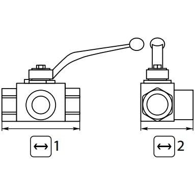 BALL VALVE + LEVER HANDLE 1/4"F x 1/4"F x 1/4"F ZINC PLATED STEEL ( 3 WAY L - FORM )