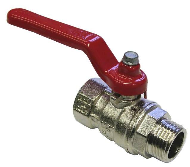 BALL VALVE + RED HANDLE 1/2"M x 1/2"F NICKEL PLATED