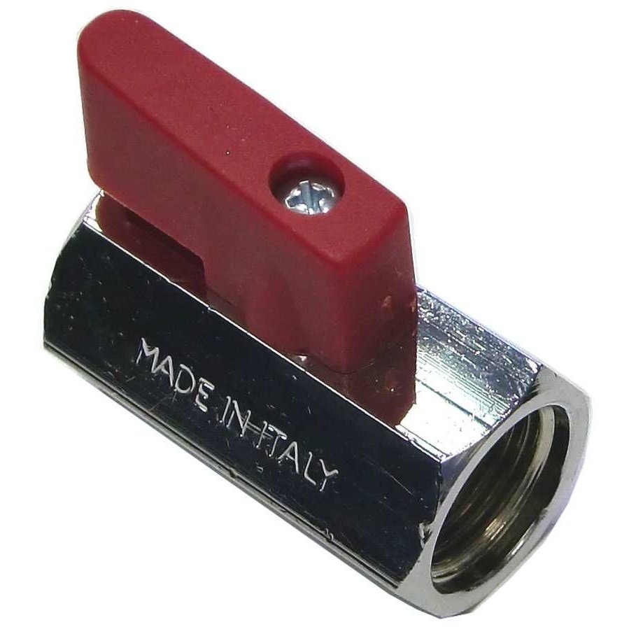 MINI BALL VALVE + RED HANDLE 3/8"F x 3/8"F NICKEL PLATED