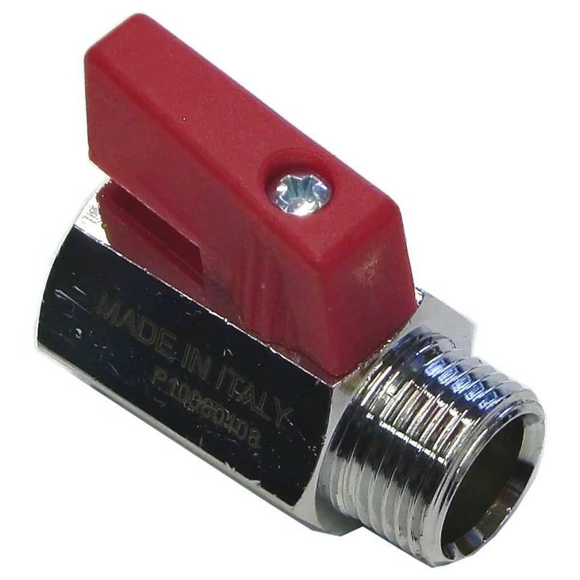 MINI BALL VALVE + RED HANDLE 1/2"M x 1/2"F NICKEL PLATED