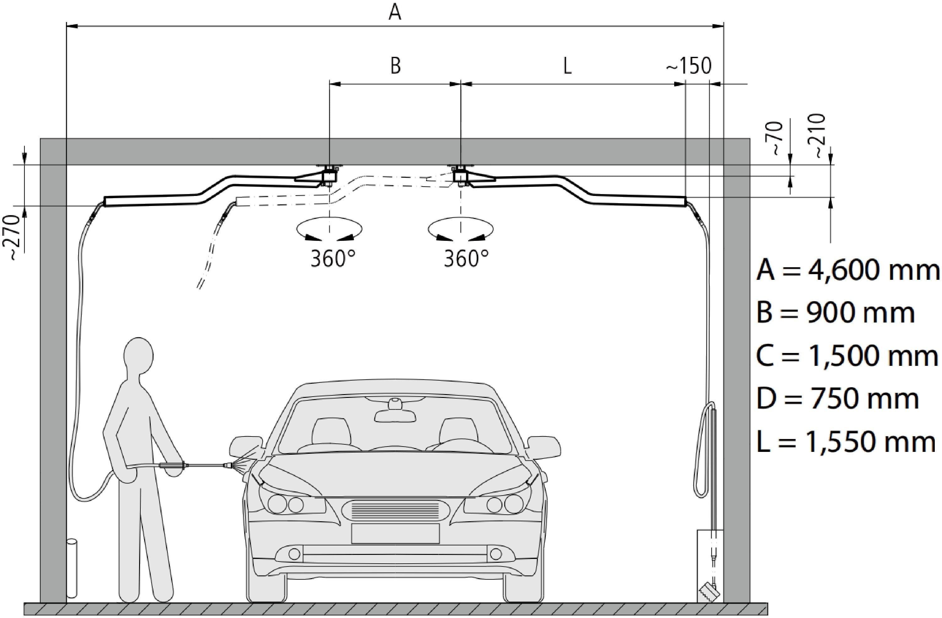 CAR WASH BOOM 1550mm, SUSPENSION, CEILING MOUNTED